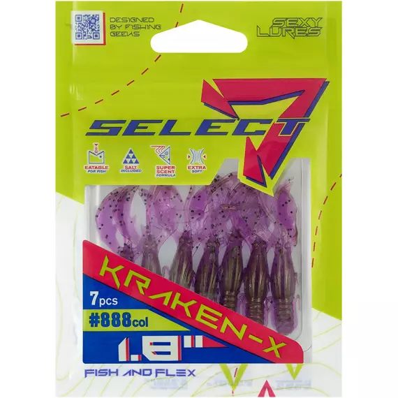 Силікон Select Kraken-X SE 1.8" #888 (7шт/уп), Длина силикона: 1.8" (4.57 см), Расцветка силикона: 888, фото , изображение 2